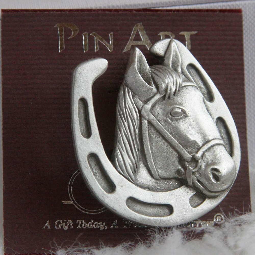 Pewter Horse and Horseshoe Pin